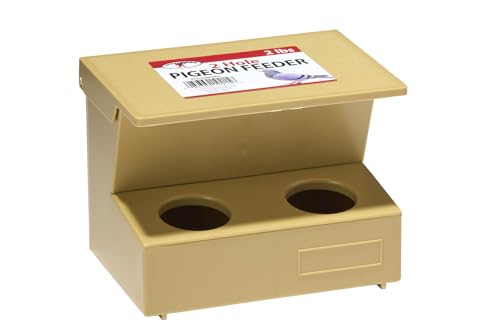 Little Giant® Plastic Pigeon Floor Feeder with Hinged Lid, 2-Hole Design - Heavy Duty 2 Lb. Capacity Poultry Hopper for Chicks, Doves, and Adult Birds - Easy to Clean & Fill