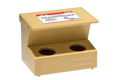 Little Giant® Plastic Pigeon Floor Feeder with Hinged Lid, 2-Hole Design - Heavy Duty 2 Lb. Capacity Poultry Hopper for Chicks, Doves, and Adult Birds - Easy to Clean & Fill