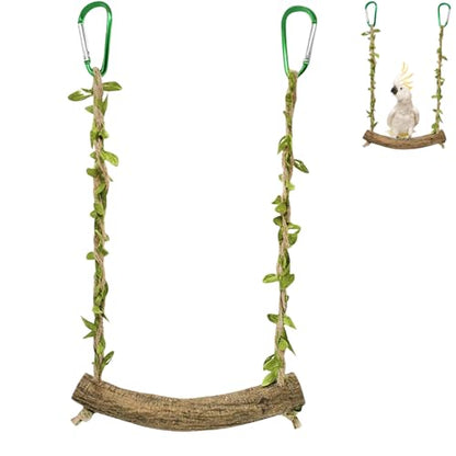 Wooden Chicken Swing Perch with Hanging Chains for Birds | Natural wood swing perch with chains for chicken coops, bird cages, parrot play areas and backyard flock enrichment