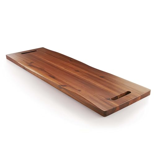 TIDITA 36" Large Acacia Wood Charcuterie Board with Handles - Extra Long Wooden Serving Cheese Boards - Rectangular Serving Platter for Meat Steak, Cracker Appetizers, Fruit Decorative Display Party - color: Acacia, size: 36" x 9.8" x 1"