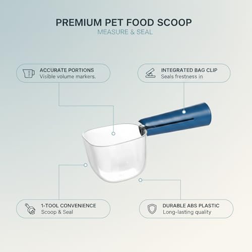Pet Food Scoop with Built-in Bag Sealer, Durable PP Measuring Cup for Dry Kibble, 13-Inch Long Handle (Pink, Blue, Green) - color: Blue