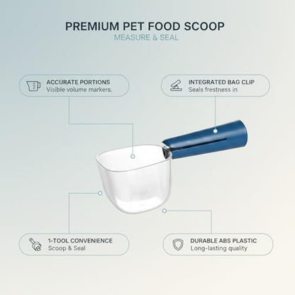 Pet Food Scoop with Built-in Bag Sealer, Durable PP Measuring Cup for Dry Kibble, 13-Inch Long Handle (Pink, Blue, Green) - color: Blue
