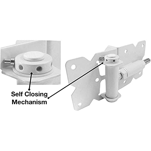 Self-Closing Vinyl Fence Gate Hardware Kit - White Vinyl PVC Fencing Gate Kit Includes Hinges & Latch - size: Self Close White
