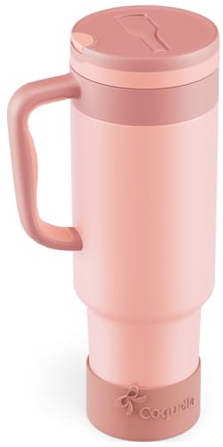 40 oz Insulated Tumbler with Handle and Push-Button Straw Lid, Stainless Steel Travel Cup for Gym Office, Leakproof, BPA-Free, Cup Holder Friendly, Bow Silicone Boot, (Peach Roasted) - color: Peach Roasted