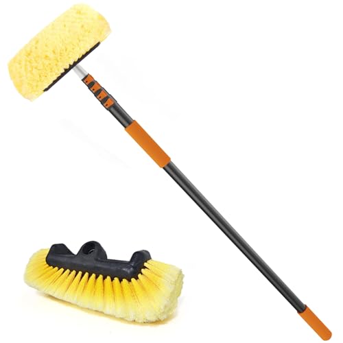 SISUPASSIE Car Wash Brush, 12FT Telescopic Car Wash Brush with Long Handle, 12-Inch Soft Bristle Car Cleaning Brush for Cleaning Car, RV, Truck, Boat, Solar Panels - size: 12FT