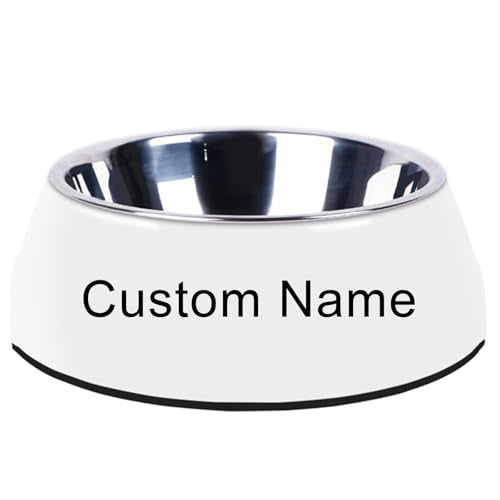 Personalized Stainless Steel Dog & Cat Food/Water Bowls – Custom Pet Name, Non-Slip, Easy Clean Feeding Dishes with Separate Plates(White) - color: White