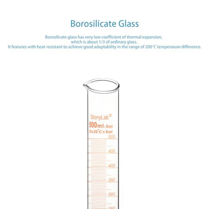 stonylab 1-Pack Graduated Cylinder, Borosilicate Glass 500 ml Heavy Wall Graduated Glass Measuring Cylinder - size: 500 ml
