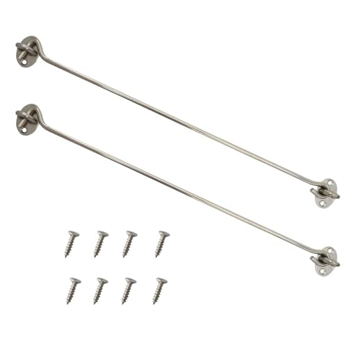 2 Pack 16" Safety Barn Door Hook and Eye Latch Silver, Stainless Steel Heavy Duty Gate Latch Holder, Long Privacy Cabin Door Swivel Window Hook for Sliding Doors, Garage, Shed, Window - size: 16 Inch - Silver