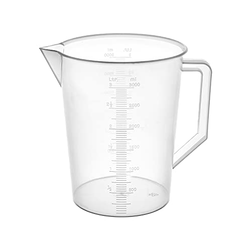 Aicosineg Measuring Cups 3000ml Plastic Graduated Cup PP Graduated Beaker Clear Scale Cup Liquid Measuring Mixing Cup Graduated Plastic Measuring Cup with Handle and Spout for Lab Kitchen Transparent
