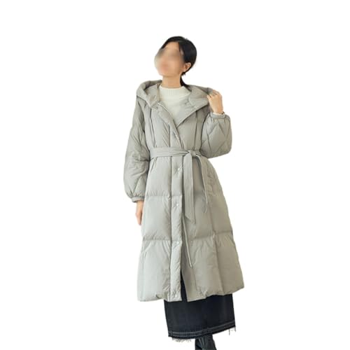 Women's Long Down Jacket Winter Loose White Duck Knee Length Warm and Thick Gray Coat - size: XX-Large