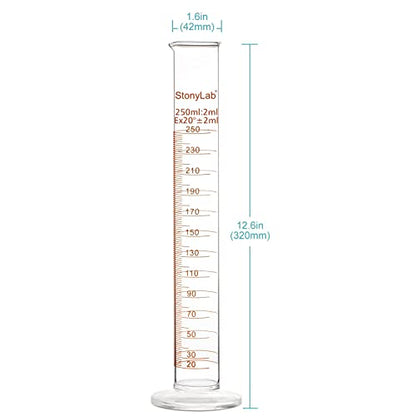 stonylab 1-Pack Graduated Cylinder, Borosilicate Glass 250 ml Heavy Wall Graduated Glass Measuring Cylinder - size: 250 ml