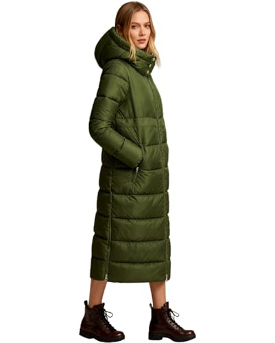 Womens Winter Maxi Long Parka Coats Puffer Down Quilted Jacket with Hood - color: Armygreen-303, size: X-Large