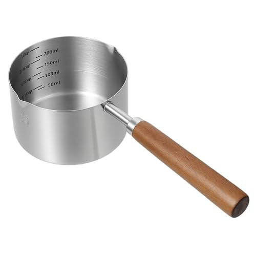 Telooco Cat Dog Food Scoop 1 Cup, 304 Stainless Steel Dog Food Measuring Cup with Measuring Lines (Cup/ML) & Long Wooden Handle, Dishwasher Safe