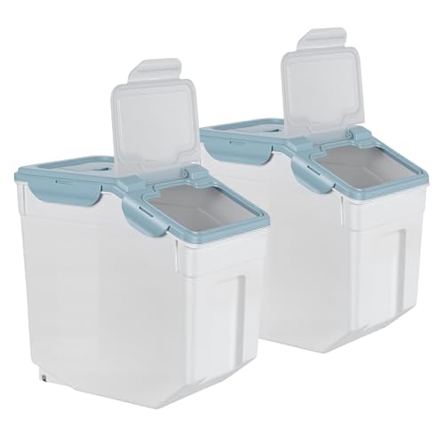Roadoor Airtight Food Storage Container, 55 lb Flour Storage Bin with Silicone Seal Locking Lid and Wheels, Large Rice Storage Container with Measuring Cup, Pantry Dry Food Pet Food Storage (Blue)