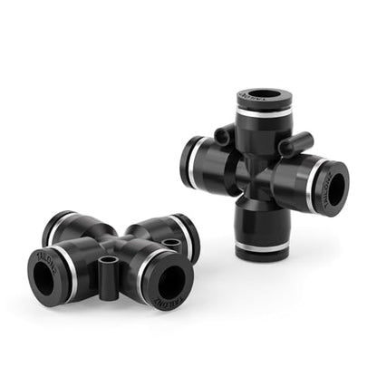 TAILONZ PNEUMATIC 4 Way 5/16 Inch OD Straight Push Fittings Plastic Quick Release Connectors Air Line Fittings PZA-5/16 (Pack of 5) - color: Black-4 Way, size: 5/16''OD 5PCS