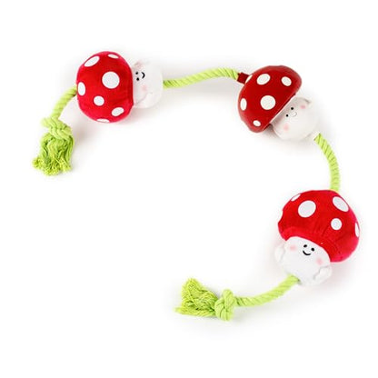 Fuzzl Tugga Magic Shrooms Dog Toy 75cm - Rope Latex and Plush Dog and Puppy Throw Fetch and Tug with Squeaker Mushrooms Enrichment - style: Rope Mushrooms