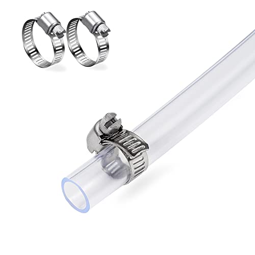 DAVCO 1/2" ID - 50 ft Clear Vinyl Tubing, Low Pressure Flexible PVC Tube, Heavy Duty UV Chemical Resistant Lightweight Plastic Vinyl Hose, BPA Free and Non Toxic, with 2 Stainless Clamps - size: 1/2"ID, style: 50 Feet
