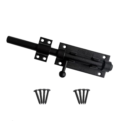 8 Inch Slide Bolt Latch, 304 Stainless Steel Bolt Lock with Padlock Hole, 14mm Dia.Rod Security Sliding Bolt Gate Latch, Heavy Duty Shed Door Latch for Inside Door, Outside Fence - Black - size: 8 Inch - Black
