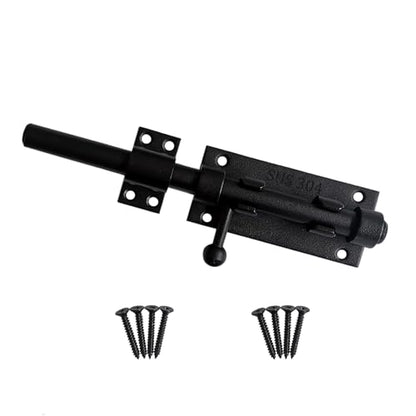 8 Inch Slide Bolt Latch, 304 Stainless Steel Bolt Lock with Padlock Hole, 14mm Dia.Rod Security Sliding Bolt Gate Latch, Heavy Duty Shed Door Latch for Inside Door, Outside Fence - Black - size: 8 Inch - Black