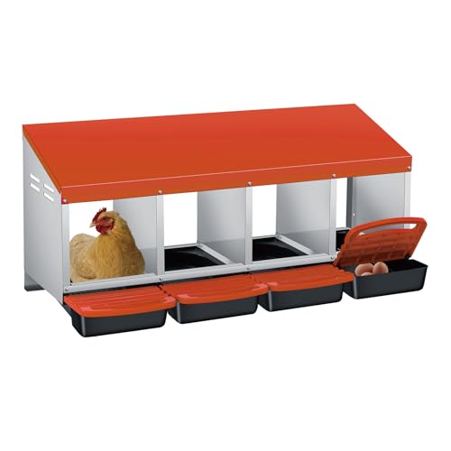 Chicken Nesting Box 4-Compartment Roll-Out with Pull-Out Trays, Egg Nesting Boxes for Hens, Chicken Coop Laying Box,Easy Wall Mounting with Metal Legs - color: Orange, size: 4 holes