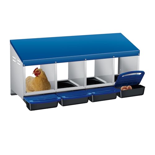Nesting Boxes for Chickens, 4 Holes Chicken Nesting Box with Removable Tray, Easy Egg Collection, Roll Away Nesting Box for Hens, Chicken Coop, Blue - color: blue, size: 4 holes