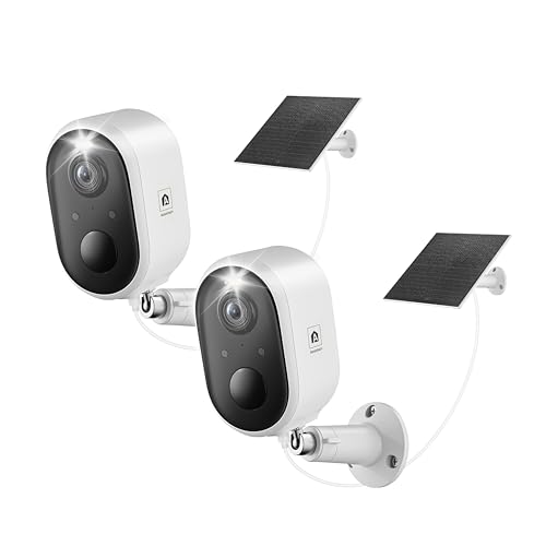Aurumbach Solar Security Camera Outdoor Wireless 2 Pack, 2K Color Night Vision, Battery Powered PIR Motion Detection,2.4GHz WiFi Cameras for Home Surveillance, Light and Sound Alarm, 2-Way Audio - style: 2 pack