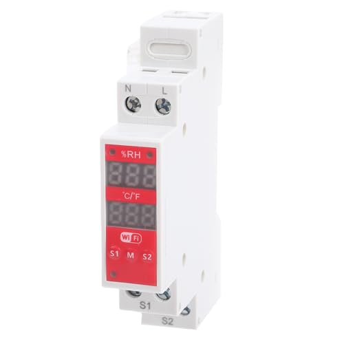 Hyuduo WiFi Temperature Humidity Switch, 16A Dual Display DIN Rail Mount Thermometer Hygrometer with Industrial Sensor and Real Time Monitoring for Incubator and Breeding Farm