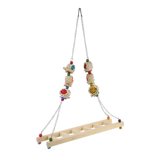 Sosoport Chicken Ladder Swing Perch Wood Stand Toy for Parrots and Birds Natural Wood Construction Rattan Balls Promotes Balance and Exercise for Chickens and Parrots