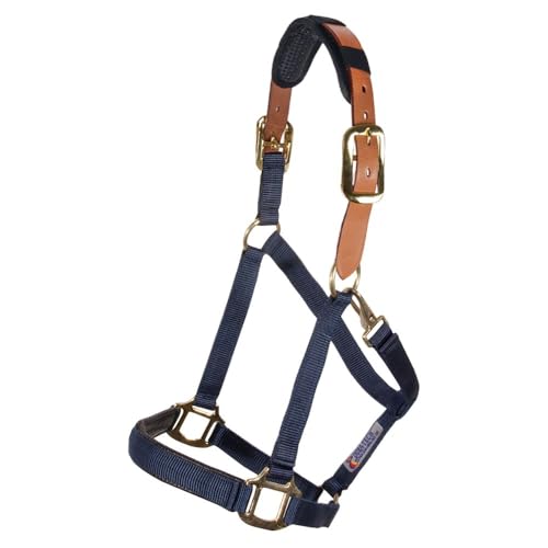 Schneiders Dura-Tech Comfort Plus Nylon Breakaway Halter for Horses | Padded Nose & Crown | Breakaway Leather Crown | Throat Snap | Adjustable Fit for All-Day Comfort - color: Navy, size: Cob