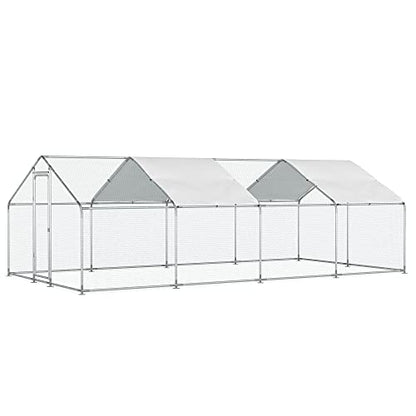Large Metal Chicken Run, Chicken Coop with Lockable Door Spire Shape Walk-in Chicken Hen House with Waterproof & Anti-UV Cover for Duck Rabbit Habitat Cage Outdoor Poultry Cage for Yard Farm - size: 240.0"L x 120.0"W x 79.0"H