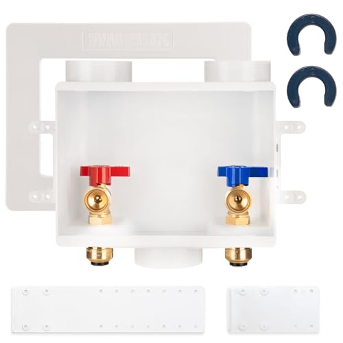 Push-Fit Washing Machine Outlet Box, 1/2-Inch Push Fit x3/4-Inch MHT with Center Drain, Washer Faucet Recessed Box, Laundry Washer Valve Outlet Box, with 2 Disconnect Clips - color: Push Fit/Optimized