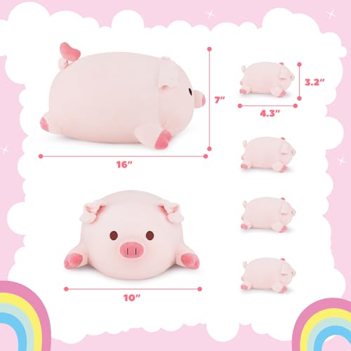 Achwishap 5PCS Pig Family,Pig Stuffed Animal Mommy with 4 Pig Babies Plush,Cute Pig Plush Pillow Cushion Doll,Kawaii Pig Plush Toy Hugging Pillow for Kids Adults Birthday Gifts(16” Pig Family) - color: Pink Pig Family-mommy and Kids