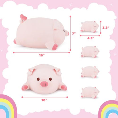 Achwishap 5PCS Pig Family,Pig Stuffed Animal Mommy with 4 Pig Babies Plush,Cute Pig Plush Pillow Cushion Doll,Kawaii Pig Plush Toy Hugging Pillow for Kids Adults Birthday Gifts(16” Pig Family) - color: Pink Pig Family-mommy and Kids
