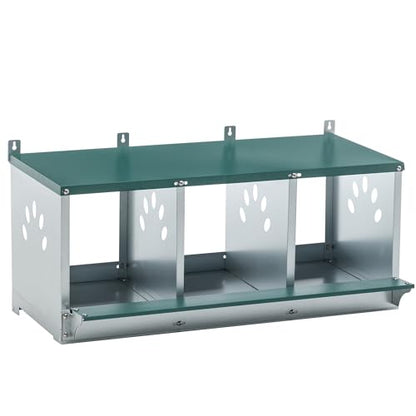 Chicken Nesting Box – 3/4/6/8-Room Metal Poultry Laying Box with Rollaway Egg Collection, Wall-Mounted Or Freestanding, Easy Assembly, Green(3 Holes)
