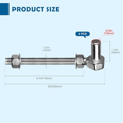 Gate Hinges Heavy Duty, 4 Pcs 8" SUS304 J Bolt Gate Hinges Fence Gate Hinge, HAGWARE Farm Gate Hinge 600lbs Capacity Outdoor Hinges with 5/8'', Wall Mount, Rust Proof, Long Lifetime - color: 8" 4pcs