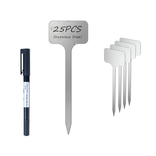 25-Pack Metal Plant Labels Stainless Steel Garden Waterproof Markers for Outdoor vetgetable Seeding Flowers (T-Type) - style: T-type