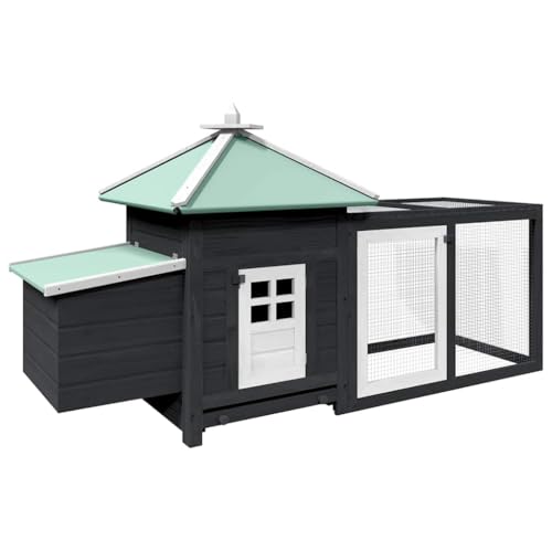 Rustic Chicken Coop 75x75x40 in Grey Solid Firwood Plywood Nest Box Large Run Outdoor Poultry House Easy Clean for Backyard Small Flock - color: Grey