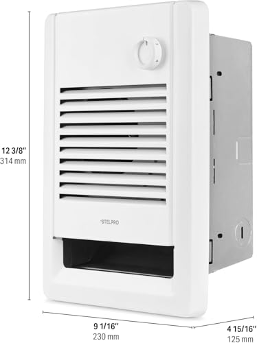 Stelpro Sonoma Wall Fan Heater – 1500W / 120V – 12 3/8″ H × 9 1/16″ W – Refined Compact Design – Silent Comfort, Quick Heat – Built-In Double-Pole (2P) Thermostat – White (ASO1501T2W)