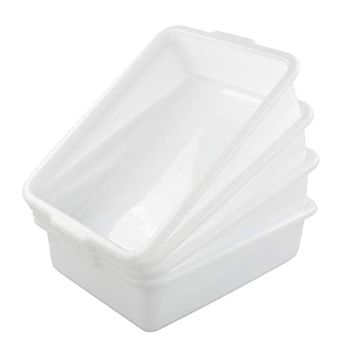 Kiddream Set of 4 Commercial Bus Box Tote, 13 Liter Large Plastic Bus Tub (White) - color: White, size: 13 Liter