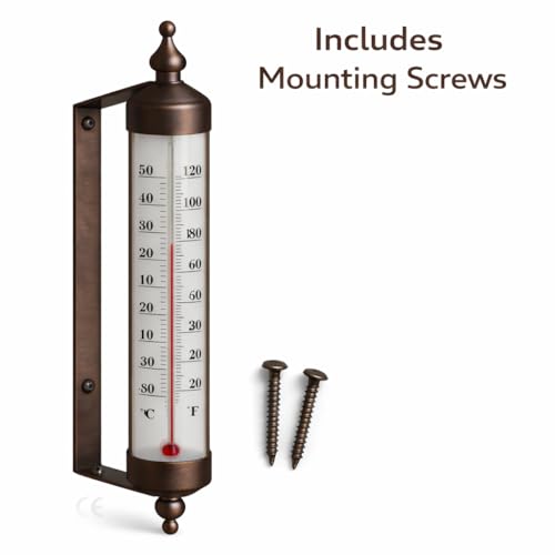 Bjerg Instruments Outdoor Thermometer – Dual Fahrenheit & Celsius, Bronze Finish Adjustable Garden Tube Thermometer, 10-Inch Wall or Fence Mount Temperature Gauge for Patio, Garden & Porch