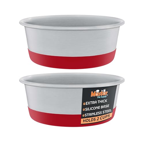 Master Pet Supply Stainless Steel Dog Bowls Set of 2 with Extra Thick Silicone Base - 2 Cup (16 oz) Crimson Red, Non-Slip, Dishwasher Safe Metal Bowls, Pet Dog Food Bowl for Dogs, Cats, Anti Rust - color: Crimson Red, size: 2 Cups (16 oz) 2 Pack