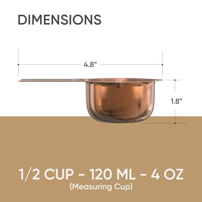 Color Up ½ Cup Measuring Cup (120 ml) – Premium Copper Stainless Steel, Accurate for Wet & Dry Ingredients, Embossed Markings, Easy-Pour Spouts, Dishwasher-Safe, Kitchen Essential - size: 1/2 Cup (120 ml) Copper
