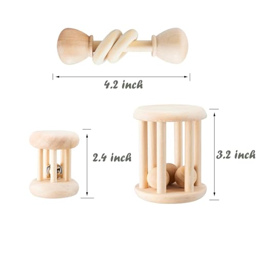 KABASI 3 PCS Wooden Bunny Toys, Safe Rabbit Guinea Pigs Bite-Resistant Natural Wooden Chew Teeth Grinding Toys for Chinchillas Hamsters Small Animals Rat Playing Indoor Outdoor - color: Style B