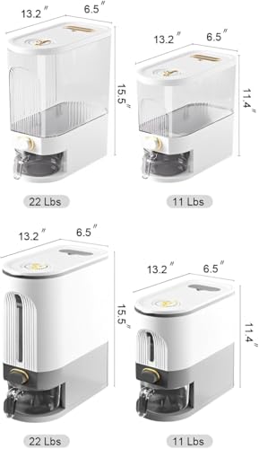 Gagee 11 Lbs Rice Dispenser with Measuring Cup | Pet Dog Cat Food Dispenser, Kitchen and Pantry Organization, For Sugar, Cereal, Flour, Grain, Coffee Beans Storage - color: 11 White