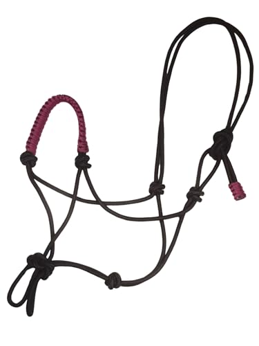Premium Braided Rope Halter for Horses, Durable Hand-Tied Adjustable Nylon Horse Headcollar with Knots for Trail Riding, Lightweight & Strong Equestrian Western Tack - color: Maroon