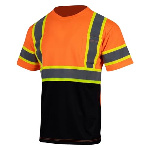 VENDACE Hi Vis Reflective Safety Shirts for Men ANSI Class 3 High Visibility Construction Work T Shirt(Orange,M) - color: Orange-black, size: Medium