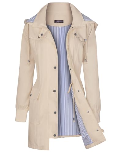 Bloggerlove Rain Jacket Women Lightweight Raincoat Waterproof Windbreaker Striped Climbing Outdoor Hooded Trench Coats S-XXL - color: Khaki, size: XX-Large