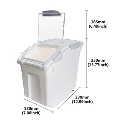 Airtight Flour Storage Container 25 lb Rice Storage Container with Wheels Seal Locking Lid, Food Containers with Measuring Cup& Scoop for Flour, Rice, Grain, Gray, 2Pack - color: Gray 2 Count