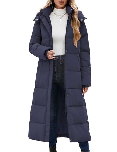 UMIPUBO Women's Long Maxi Down Coat Winter Puffer Jacket Warm Padded Outerwear Faux Fur Removable Hood Parka Full-Zip - color: Navy Blue, size: XX-Large