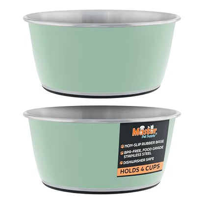 Master Pet Supply Stainless Steel Dog Bowls Set of 2 (32 Oz Each) with Non-Slip Rubber Base - Pistachio - Basic Dog Food Bowl Water & Food Bowls for Small Medium Large Dogs & Cats, Metal Dish - color: Pistachio, size: 4 Cups (32 oz) 2 Pack